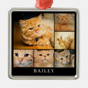 Modern Pet Photo Collage Personalised Metal Ornament