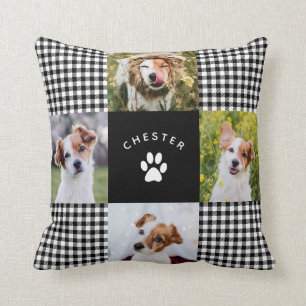 Modern Pet Photo Collage Vichy Plaid Dog Cat Quilt Cushion