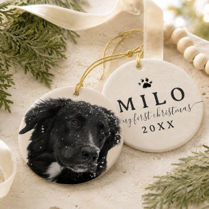 Modern Pet Photo First Christmas Ceramic Ornament