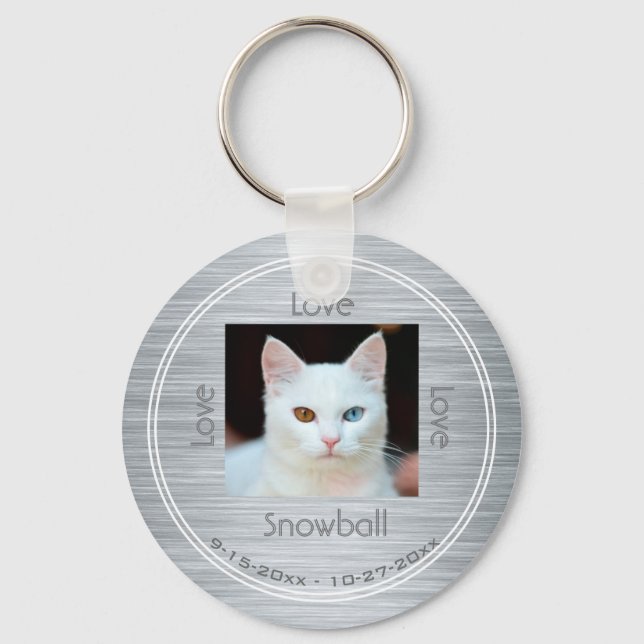 Modern Pet Photo Memorial Tribute with Name Date Key Ring (Front)