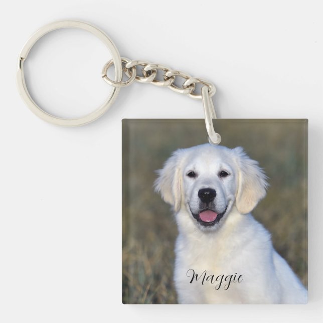 Modern Pet Photo Name  Key Ring (Front)