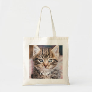 Modern Pet Photo Name Tote Bag
