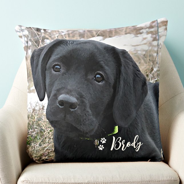 Modern Pet Photo Personalized Paw Print Dog Lover Cushion (Creator Uploaded)