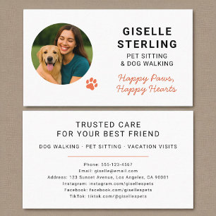 Modern Pet Sitting Photo Paw Print Minimalist Business Card