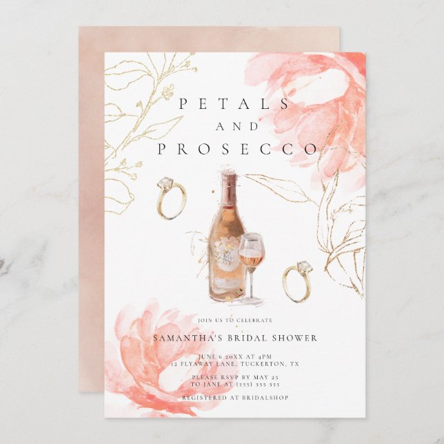 Modern Petals and Prosecco Bridal Shower Invitation (Front/Back)