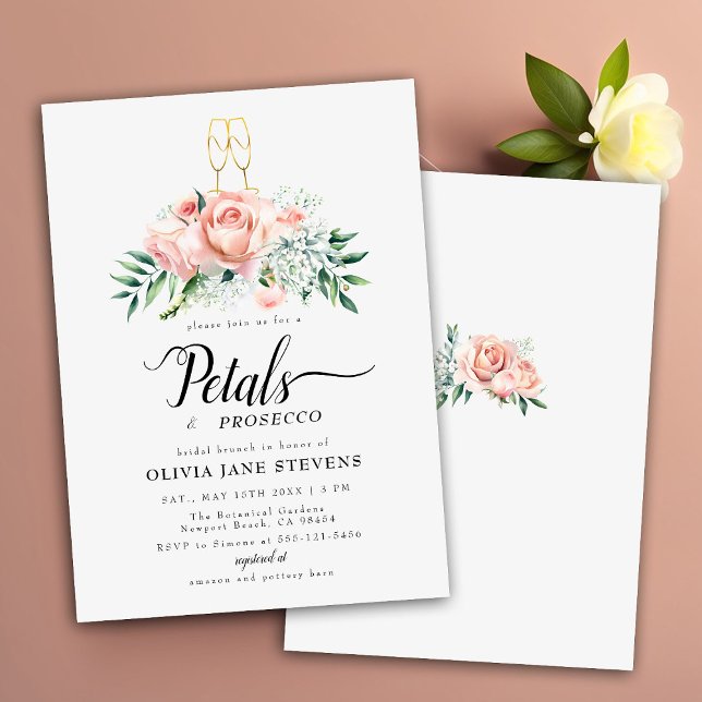 Modern Petals Prosecco Peach Roses Bridal Brunch Invitation (Creator Uploaded)