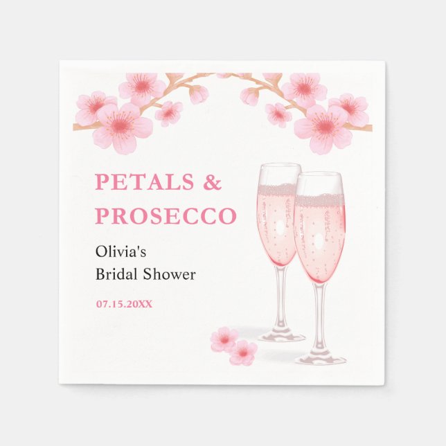 Modern Petals & Prosecco Pink Floral Bridal Shower Napkin (Front)