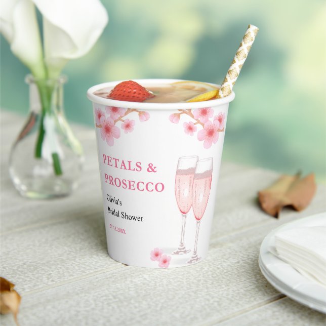 Modern Petals & Prosecco Pink Floral Bridal Shower Paper Cups (Insitu)