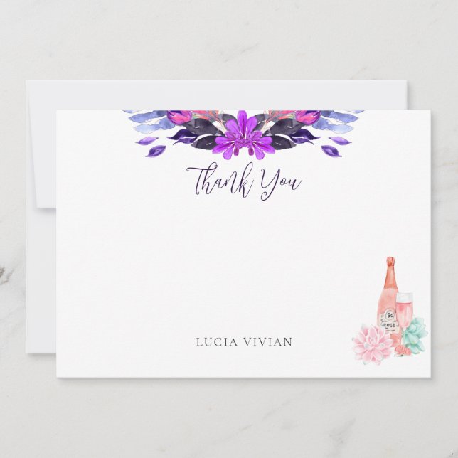 Modern Petals & Prosecco Succulent Bridal Shower Thank You Card (Front)