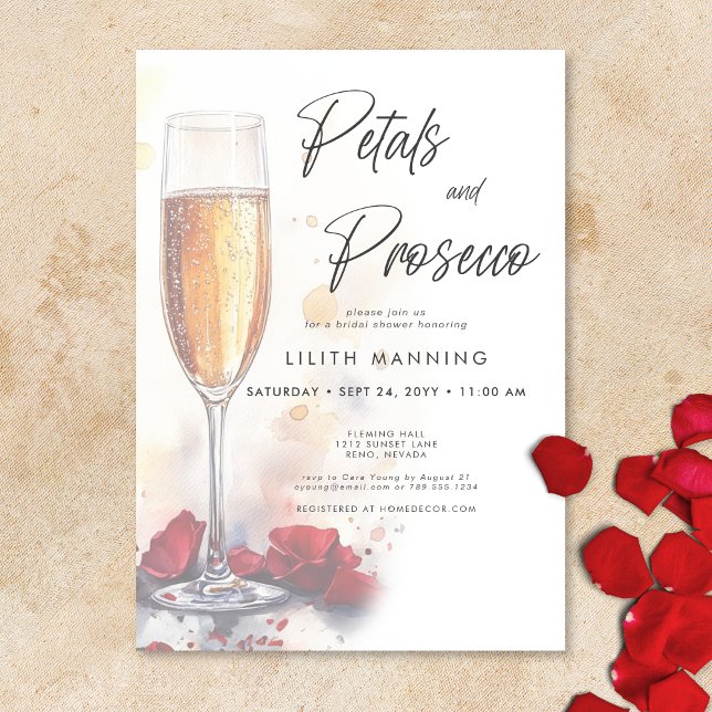 Modern Petals & Prosecco Watercolor Bridal Shower Invitation (Creator Uploaded)