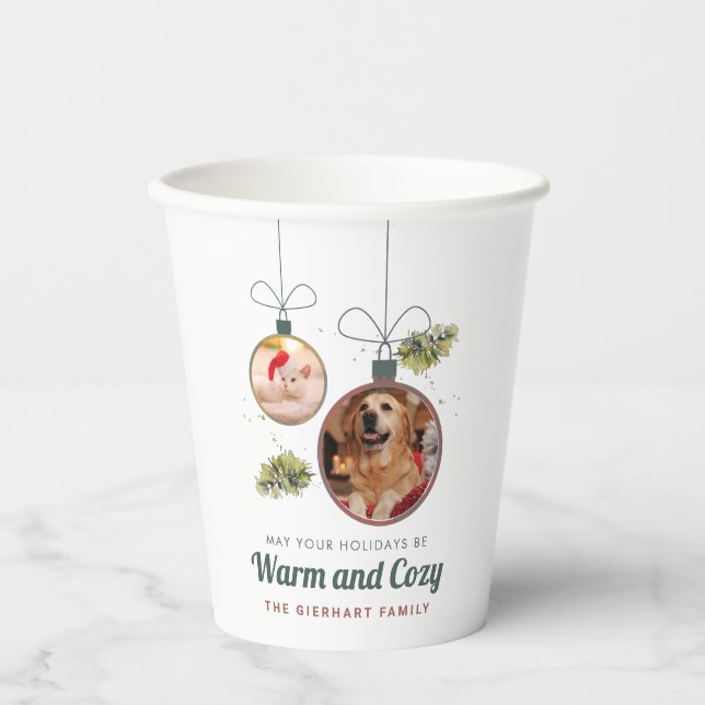 Modern Pets Photos Family Christmas Holiday Paper Cups (Front)
