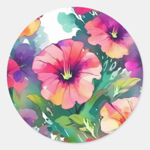 Modern Petunia Pattern Classic Round Sticker