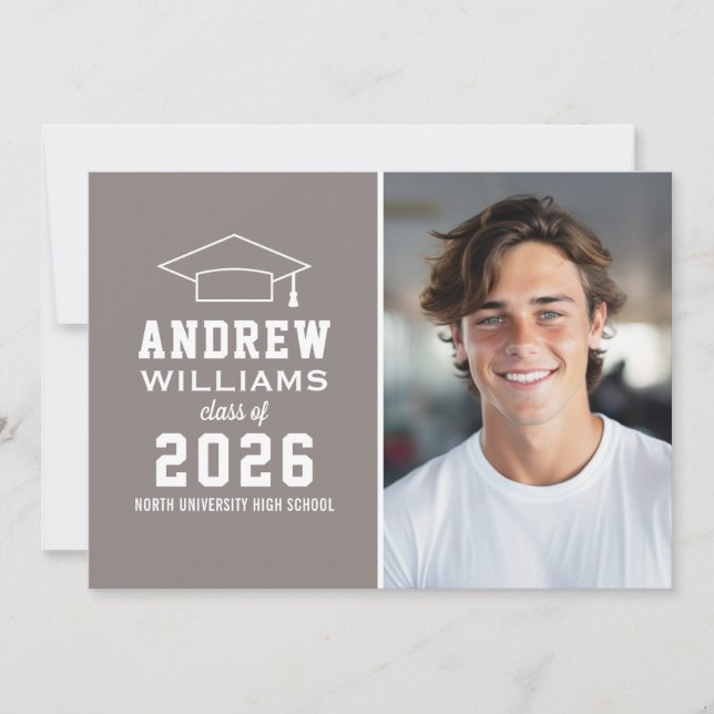 Modern Pewter Grey Photo Graduation Party Invitation (Front)