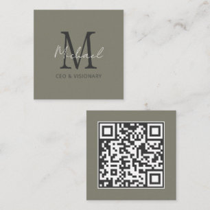 Modern Pewter Monogram QR Code Square Business Card