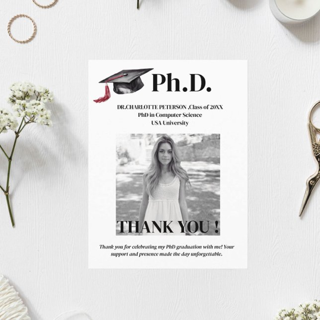 Modern PhD Graduation Party Thank You  Postcard (Creator Uploaded)