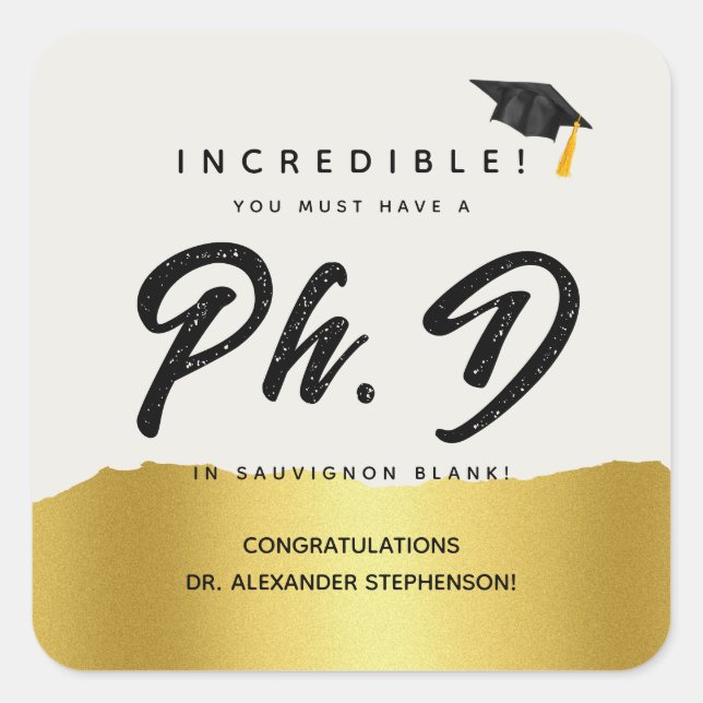 Modern PhD Graduation Script Congratulation Party Square Sticker (Front)
