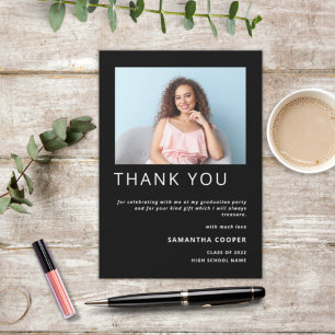 Modern Photo 2022 Graduation Black Thank You Card