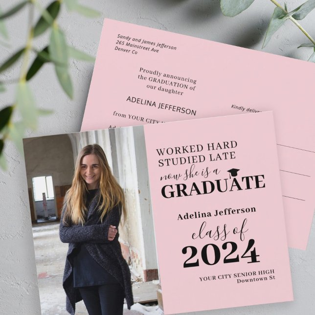 Modern photo 2024 graduate typography graduation announcement postcard (Creator Uploaded)