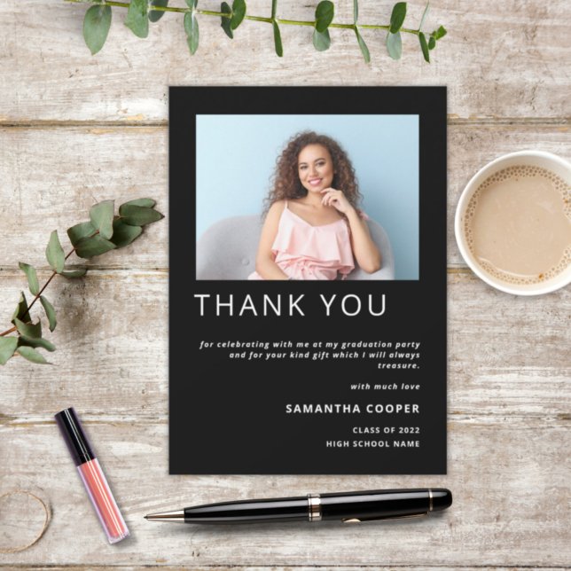 Modern Photo 2024 Graduation Black Thank You (Creator Uploaded)