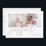 Modern Photo 2025 Calendar Blue Joyful Christmas Holiday Card<br><div class="desc">Modern Photo 2025 Calendar Blue Joyful Christmas. Available digitally or printed. Simply replace the sample photo with your own and personalise with your names. Joyful is in a modern playful set script in frosty blue which can be changed to another colour if you so wish. On the back is a...</div>