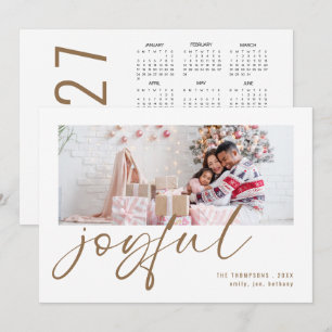 Modern Photo 2027 Calendar Gold Joyful Christmas Holiday Card