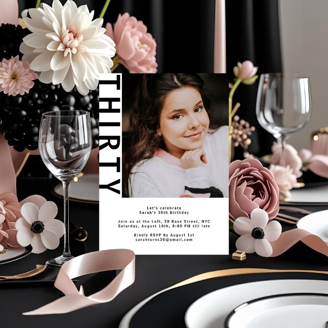 Modern Photo 30th Birthday Invitation Clean White (Creator Uploaded)