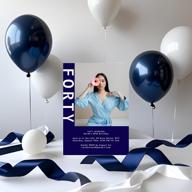Modern Photo 40th Birthday Invitation – Navy Blue (Creator Uploaded)