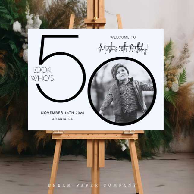 Modern Photo 50th Birthday Welcome Sign (Creator Uploaded)