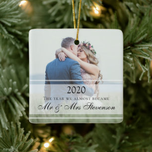 Modern Photo Almost Married Christmas 2020 Wedding Ceramic Ornament