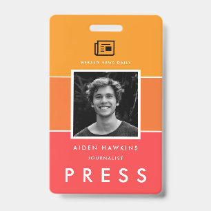 Modern photo and name Press ID Badge