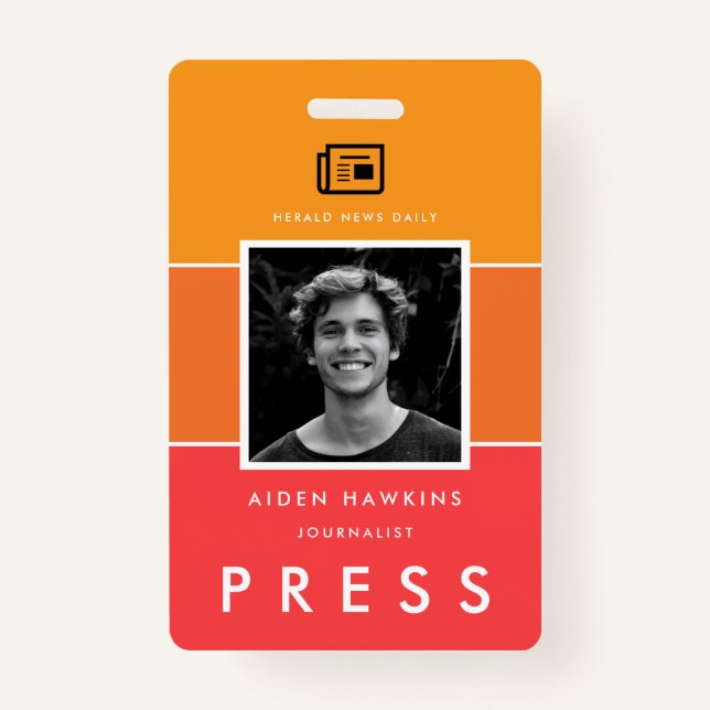 Modern photo and name Press ID ID Badge (Front)