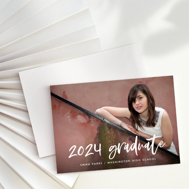 Modern Photo and White Handwritten Text Graduation Announcement (Creator Uploaded)
