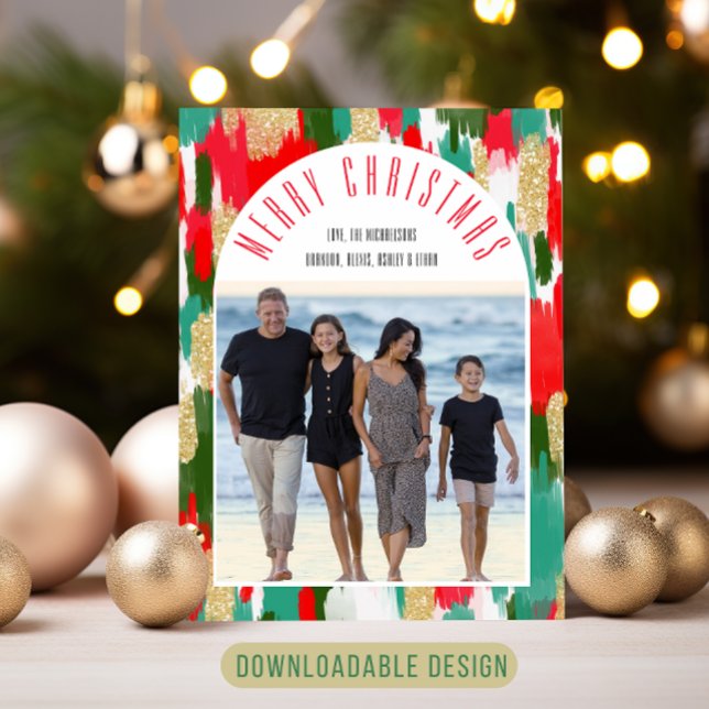 Modern Photo Arch Bright Brushstroke Christmas Holiday Card (Creator Uploaded)
