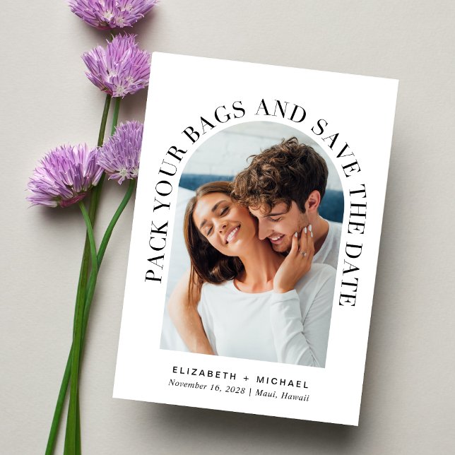 Modern Photo Arch Destination Wedding Save The Date (Celebrate your love story with a save the date showcasing your photo in an elegant arch frame)