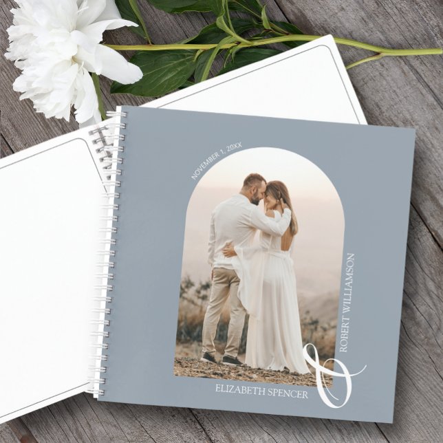 Modern Photo Arch Dusty Blue Wedding Guest Book (Change the pages to any of the styles available. LOTS of colors in our collection.)