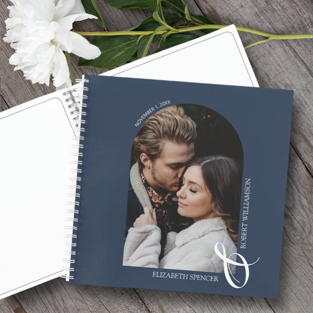 Modern Photo Arch Navy Blue Wedding Guest Book (Change the pages to any of the styles available. LOTS of colors in our collection.)