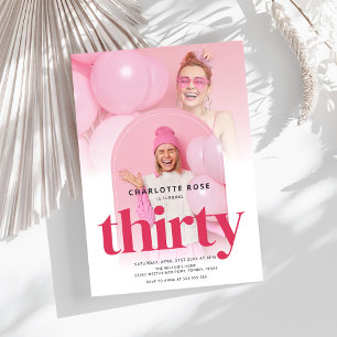 Modern Photo Arch Pink 30th Birthday Invitation
