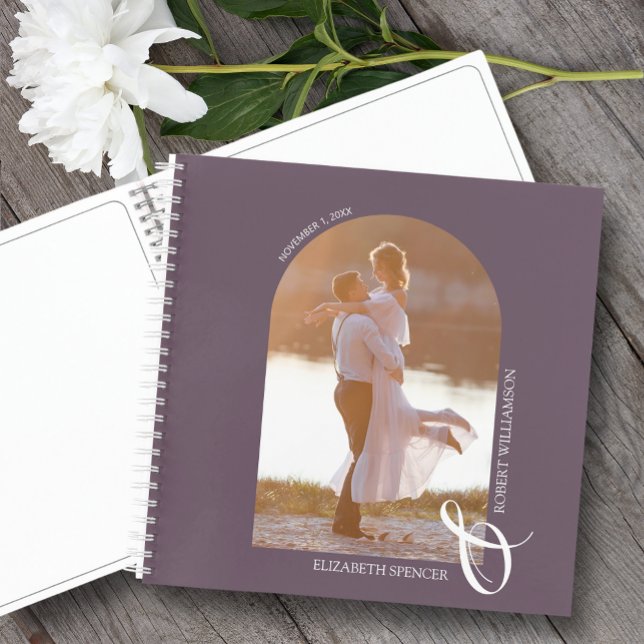 Modern Photo Arch Purple Wedding Guest Book (Change the pages to any of the styles available. LOTS of colors in our collection.)