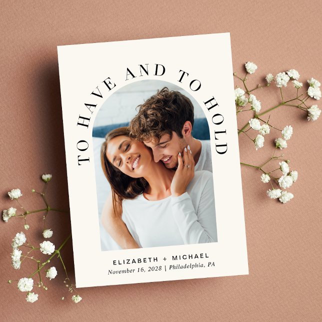 Modern Photo Arch QR Code All In One Wedding Invitation (Celebrate your love story with an invitation showcasing your favorite photo in an elegant arch frame)