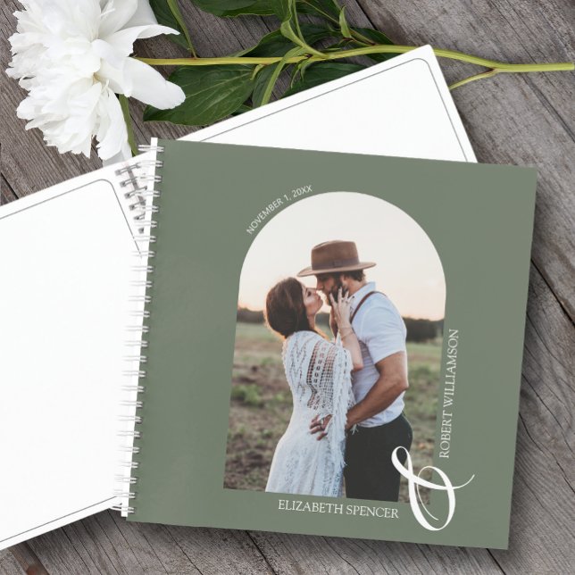 Modern Photo Arch Sage Green Wedding Guest Book (Change the pages to any of the styles available. LOTS of colors in our collection.)
