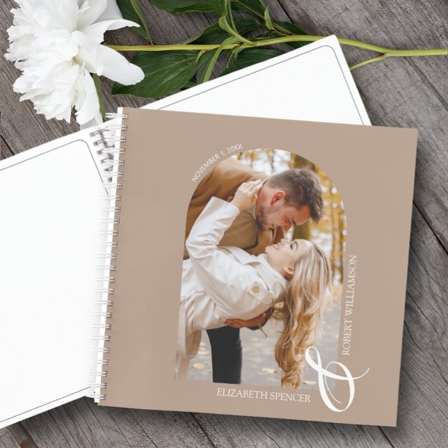 Modern Photo Arch Tan Wedding Guest Book (Change the pages to any of the styles available. LOTS of colors in our collection.)