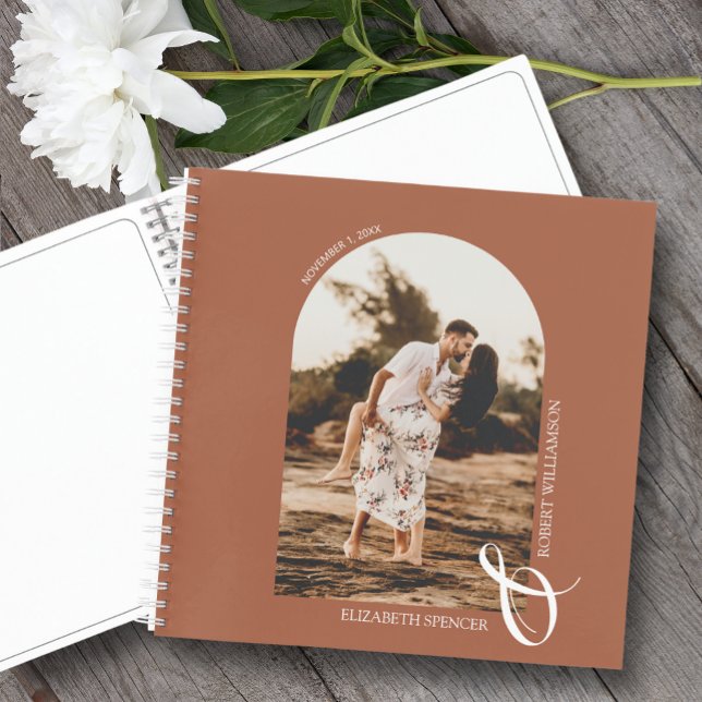 Modern Photo Arch Terracotta Wedding Guest Book (Change the pages to any of the styles available. LOTS of colors in our collection.)