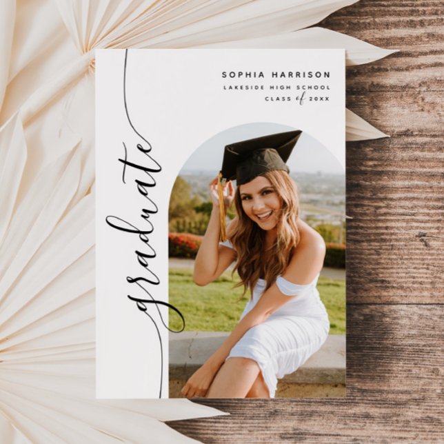 Modern Photo Arch Vertical Script Graduation Invitation (Creator Uploaded)