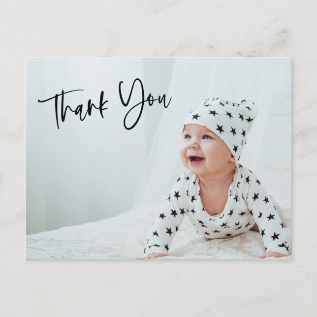 Modern Photo Baby Thank You Script Custom Postcard (Front)