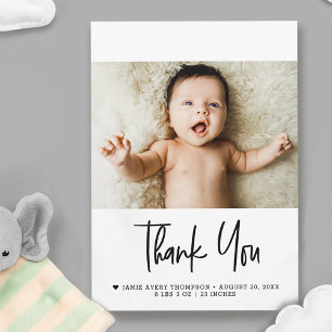 Modern Photo Baby with Newborn Birth stats Message Thank You Card