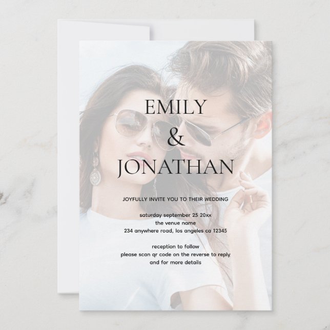 Modern Photo Background QR code Wedding Invitation (Front)