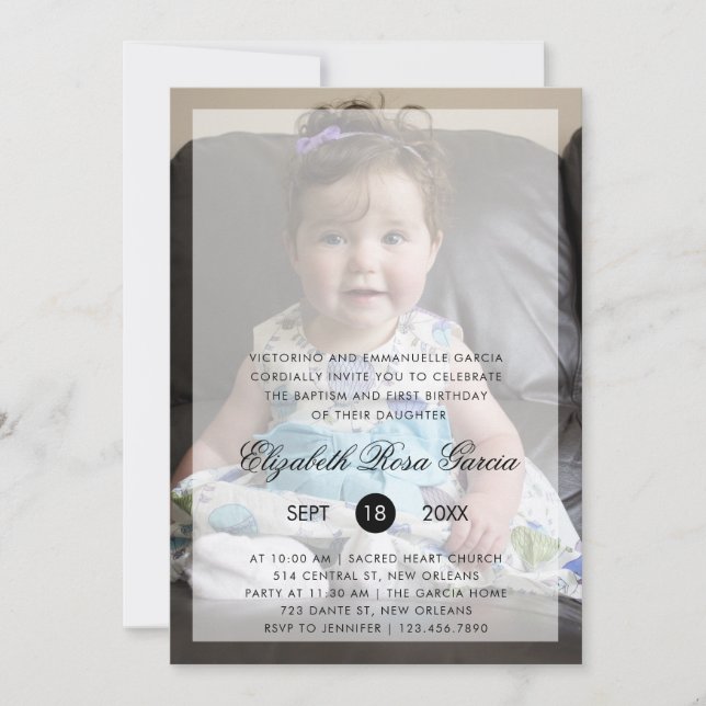 Modern Photo Baptism and First Birthday Invitation (Front)