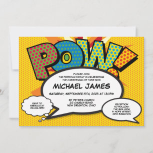 Modern Photo Baptism Christening Fun Comic Book Invitation