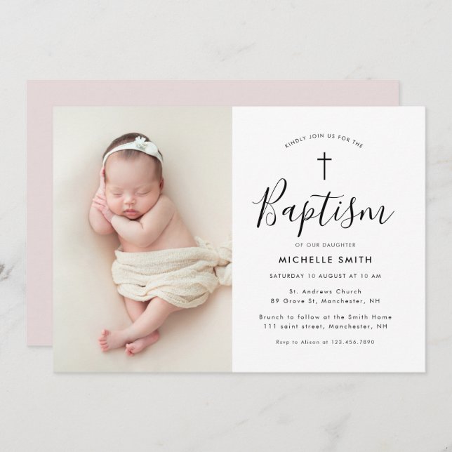 modern photo baptism invitation (Front/Back)