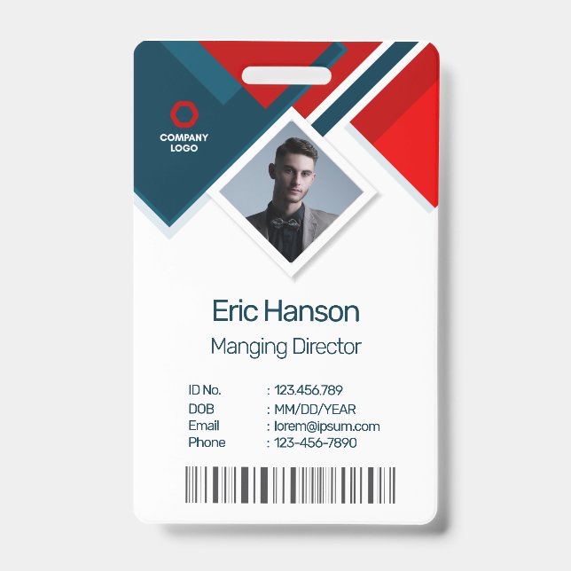 Modern Photo, Bar Code, Logo, Name ID Badge (Front)
